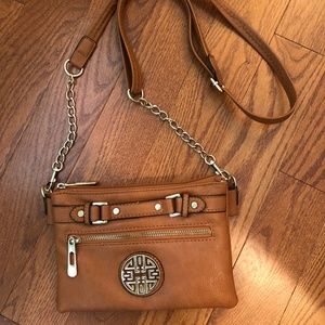 Tan faux- leather crossbody bag